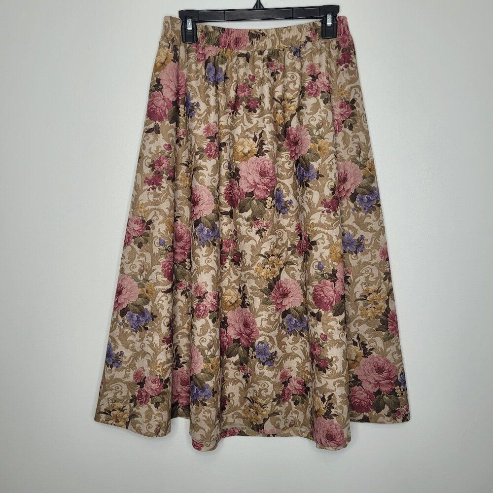 Vintage 80s 90s muted floral romantic fairytale pull on a line midi skirt 12
